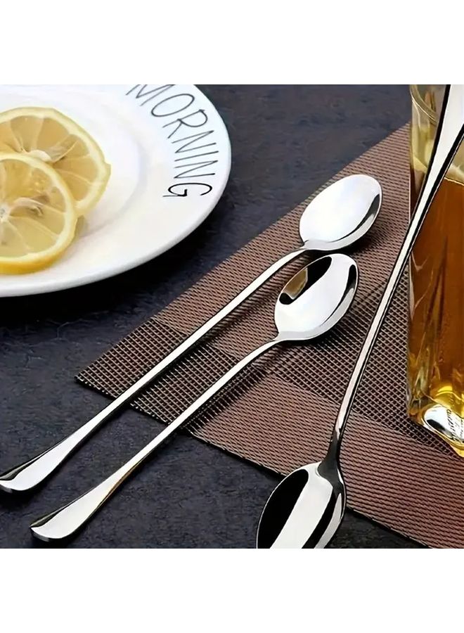 4pcs Long Handle Coffee Spoon Stainless Steel Iced Tea Spoon Ice Cream Scoop Stirring Spoon Dessert Scoop Mixing Scoop for Hotel Restaurant Tableware Back To School Valentine Day Kitchen Utensils - Image 2