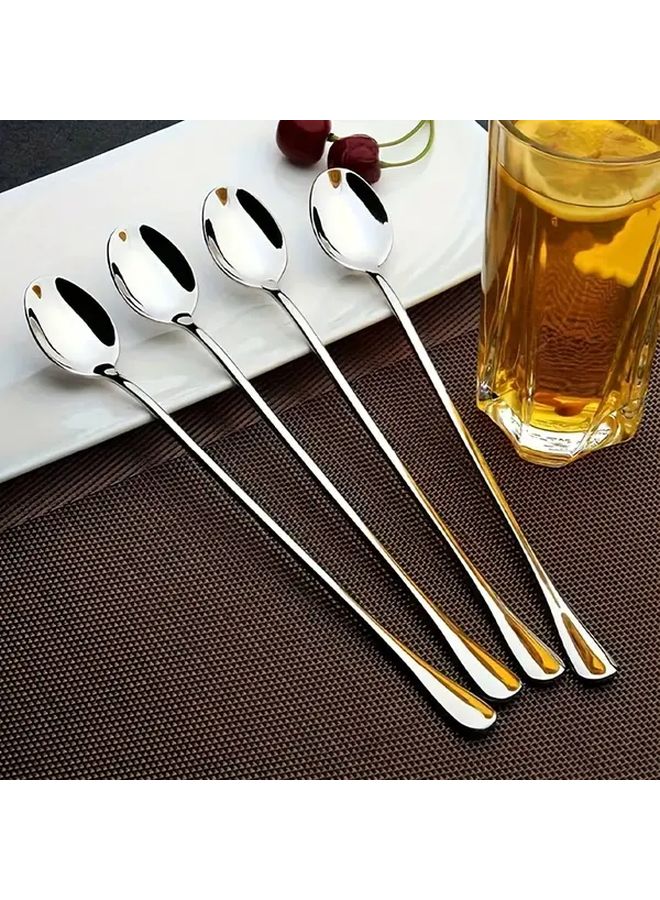 4pcs Long Handle Coffee Spoon Stainless Steel Iced Tea Spoon Ice Cream Scoop Stirring Spoon Dessert Scoop Mixing Scoop for Hotel Restaurant Tableware Back To School Valentine Day Kitchen Utensils - Image 1