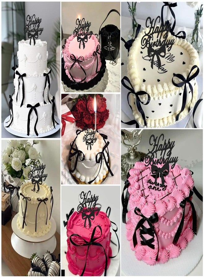 Solldgt BLACK Bow Cake Topper Ribbion with Happy Birthday sign - Image 4
