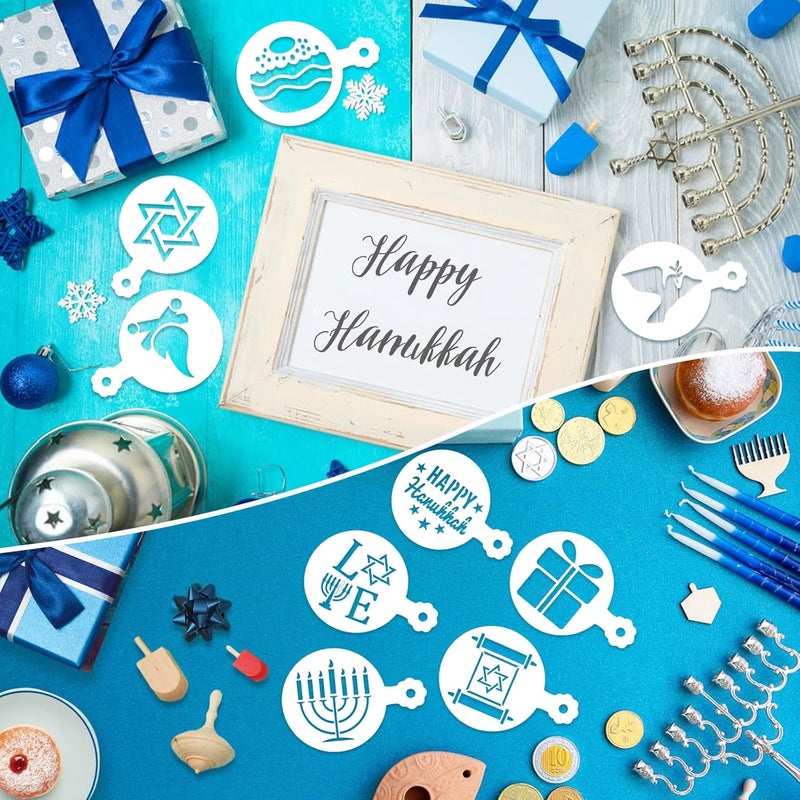 JULBEAR 36 Pcs Reusable Hanukkah Cake Cookie Stencils Dreidel Menorah for Cookies Coffee DIY Hanukkah Holiday Baking Painting Dessert Craft Decoration - Image 3