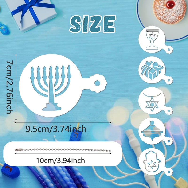 JULBEAR 36 Pcs Reusable Hanukkah Cake Cookie Stencils Dreidel Menorah for Cookies Coffee DIY Hanukkah Holiday Baking Painting Dessert Craft Decoration - Image 2