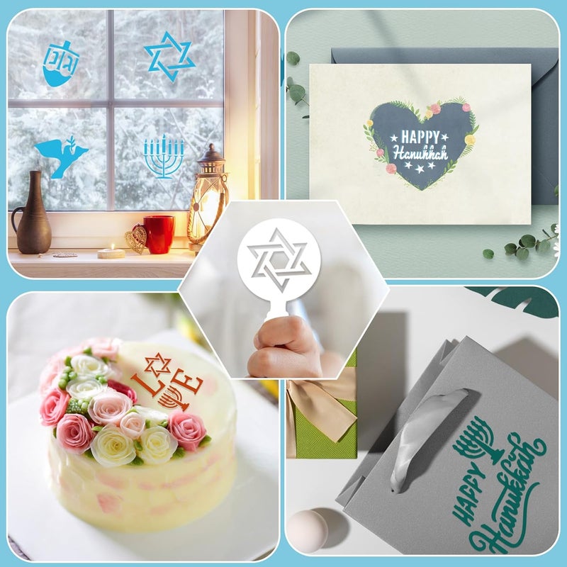 JULBEAR 36 Pcs Reusable Hanukkah Cake Cookie Stencils Dreidel Menorah for Cookies Coffee DIY Hanukkah Holiday Baking Painting Dessert Craft Decoration - Image 5