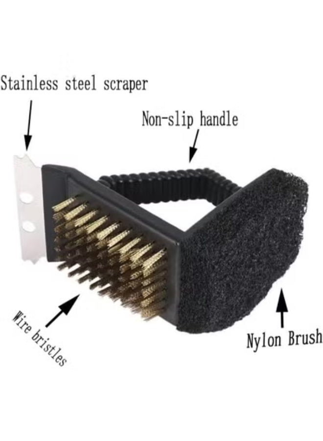 Aramu 3 in 1 Grill Brush with Nylon Scouring Pad and Scraper Grill Brush BBQ Accessories Tool for Outdoor Handheld Kitchen and Home Cleaning Brush  - Image 2