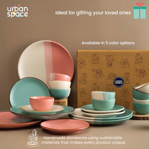 Urban Space Handmade 6 Piece Ceramic Dinner Set - 2 Dinner Plates (10 Inch), 2 Katori Bowls (200 ml), 2 Quarter Plates (7 Inch) - Microwave & Dishwasher Safe (Ocean Green) - Image 5