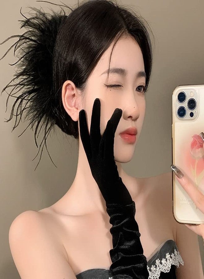 HANSAMU مشبك شعر ريش أسود من النعام، مشبك شعر رقيق لذيل الحصان، مشبك قرش للنساء، لعيد الهالوين، الكرنفال، حفلة عيد الميلاد، إكسسوارات شعر يومية، دبوس شعر، غطاء رأس - Image 3