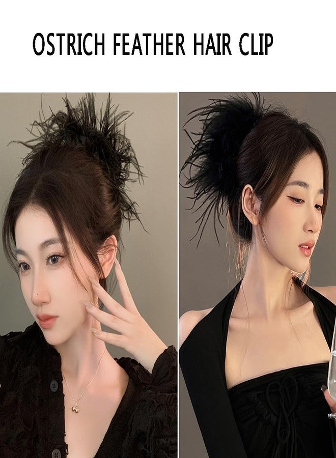 HANSAMU مشبك شعر ريش أسود من النعام، مشبك شعر رقيق لذيل الحصان، مشبك قرش للنساء، لعيد الهالوين، الكرنفال، حفلة عيد الميلاد، إكسسوارات شعر يومية، دبوس شعر، غطاء رأس - Image 5