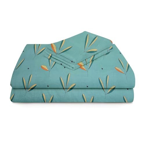VAS COLLECTIONS Premium 3D Printed 144 TC Microfiber Double Bedsheet with 2 King Size Pillow Covers (90X90 Inches) Light Green & Aqua - Image 2