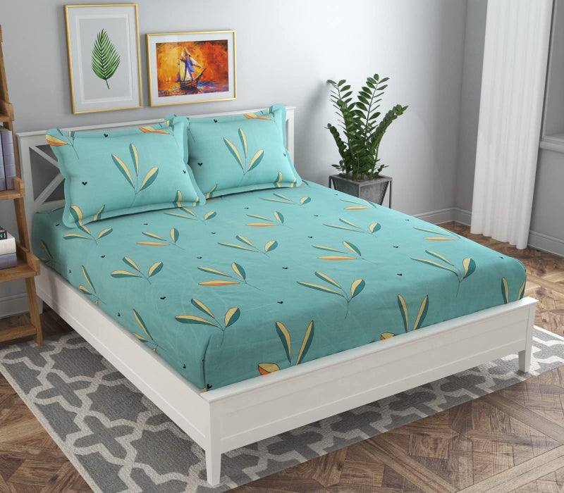 VAS COLLECTIONS Premium 3D Printed 144 TC Microfiber Double Bedsheet with 2 King Size Pillow Covers (90X90 Inches) Light Green & Aqua - Image 5