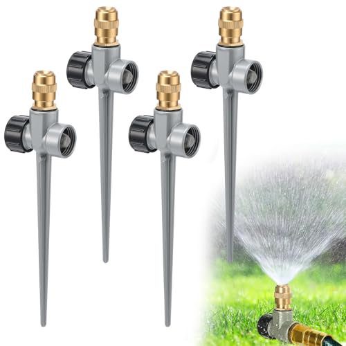 Acostop 4 Pack Metal Lawn Sprinklers for Yard 360 Coverage Water Sprinklers Adjustable Brass Nozzle with Aluminum Alloy Spike Base for Medium Garden Irrigation - Image 1
