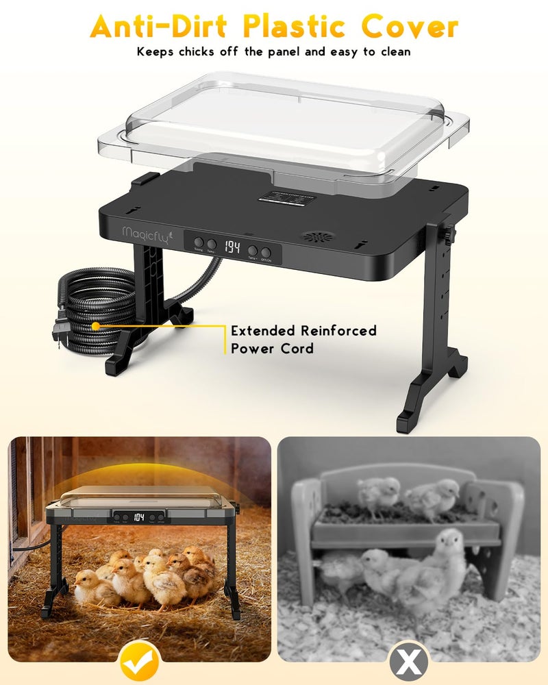 Magicfly Brooder Heat Plate for Chicks, Magicfly 200W Adjustable Chicken Coop Heater with Smart Thermostat & Timer, UL-Compliant Safe Design, Remote Control & Protective Cover, for Ducklings Goslings Poults - Image 2