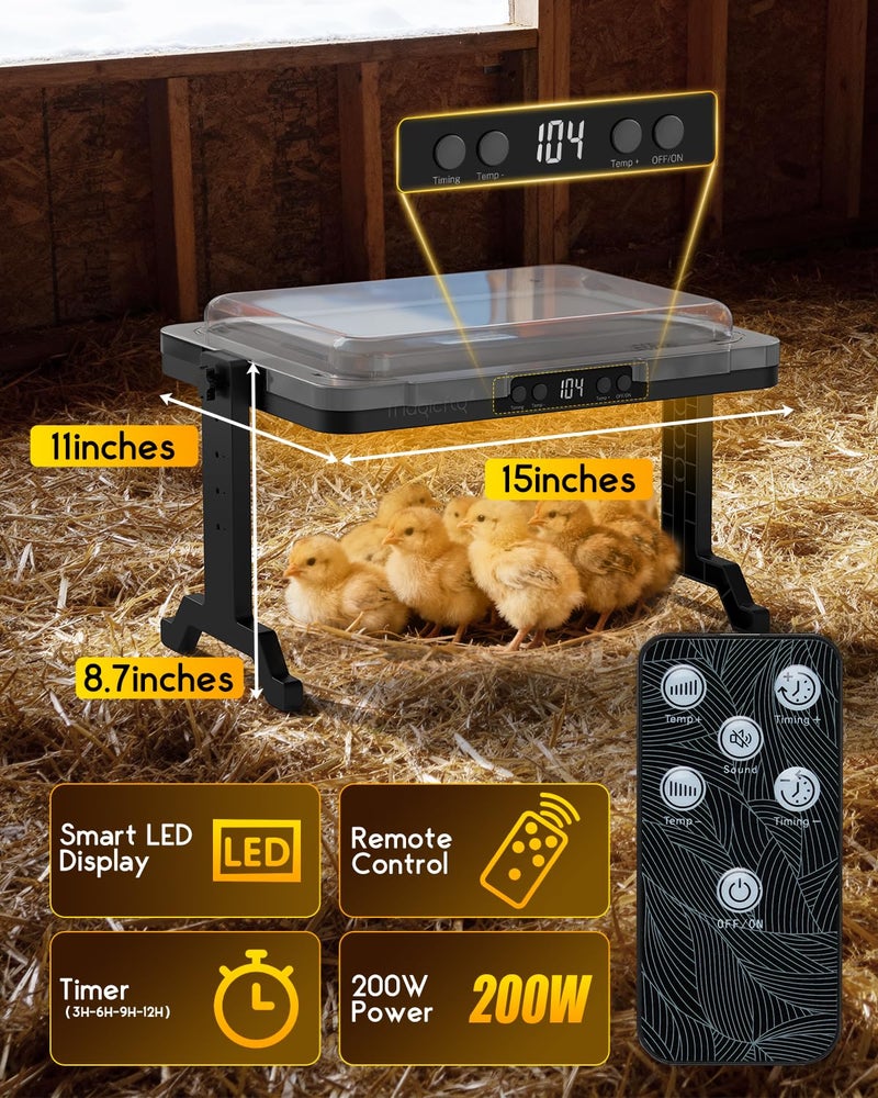 Magicfly Brooder Heat Plate for Chicks, Magicfly 200W Adjustable Chicken Coop Heater with Smart Thermostat & Timer, UL-Compliant Safe Design, Remote Control & Protective Cover, for Ducklings Goslings Poults - Image 5