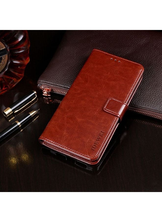 HuHa - Case Cover For OPPO Reno Ace idewei Crazy Horse Texture Horizontal Flip Leather Case with Holder & Card Slots & Wallet Brown - Image 1