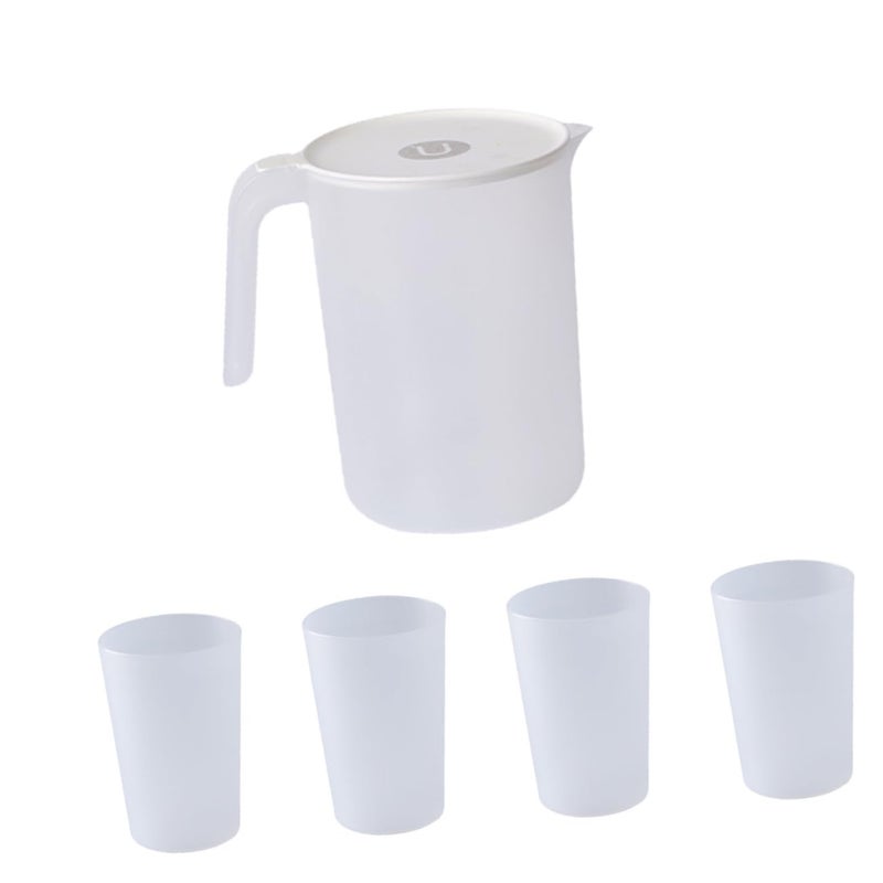 Large Capacity Plastic Cold Water Kettle Set With 4 Cups For Iced Beverages And Parties - Image 2