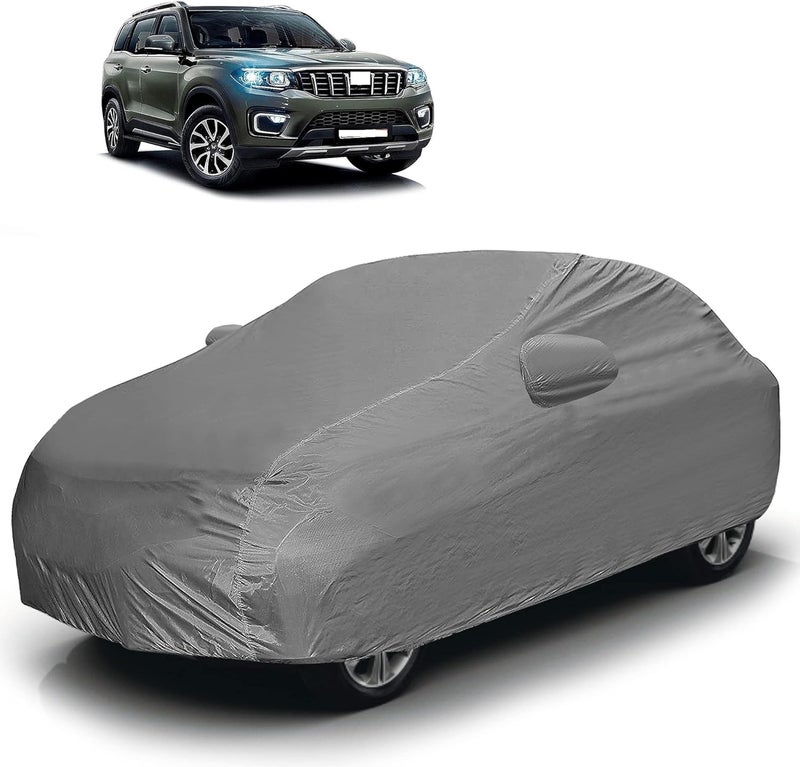 AUTOGUYS غطاء هيكل السيارة PM-I لسيارة ماهيندرا سكوربيو إن (الموديل الجديد) [ابتداءً من عام 2022] - غطاء عالي الجودة مقاوم للغبار وأشعة الشمس فوق البنفسجية، مزود بـ 3 أحزمة لتثبيت الغطاء على هيكل السيارة. - Image 1