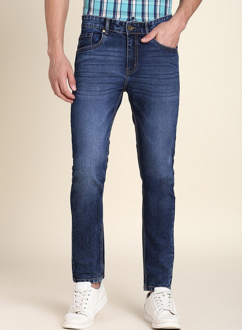 Dennis Lingo Slim Fit Dark Blue Men's Jeans with Button & Zip Closure  - Image 5
