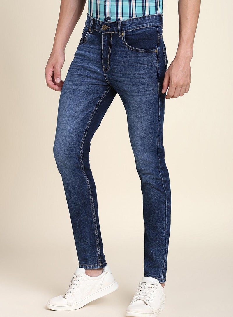 Dennis Lingo Slim Fit Dark Blue Men's Jeans with Button & Zip Closure  - Image 2