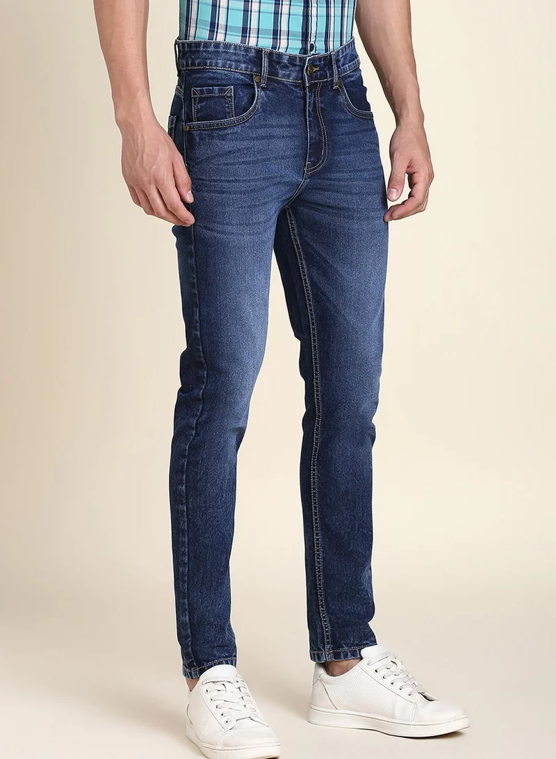 Dennis Lingo Slim Fit Dark Blue Men's Jeans with Button & Zip Closure
