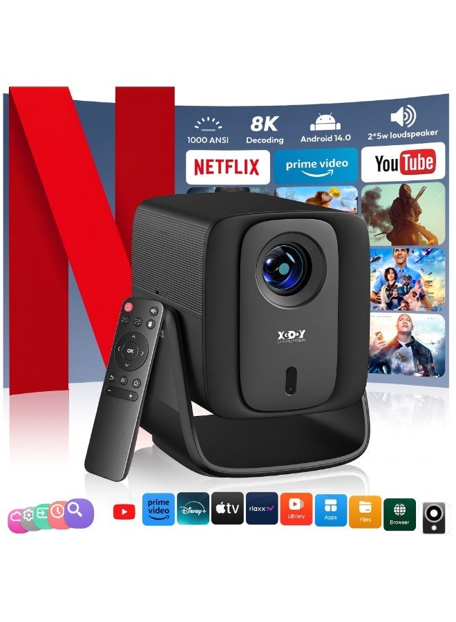 إكسجودي [1000 لومن أنسي] بروجكتر XGODY A7 Cine 1080P ذكي Android 14 واي فاي 6 تركيز تلقائي سينما منزلية ومجلس - Image 1