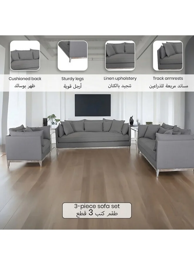 ميكاسا طقم أرائك من 3 قطع، بسعة 6 مقاعد بتصميم أنيق وحديث، باللون الرمادي RA1088 GREY 170.475 × 170.475 × 170.475 سم RA1088 - GREY.