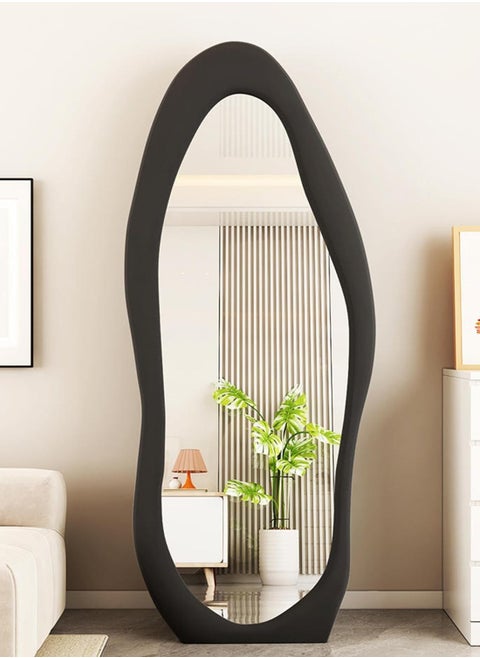 Full Length Mirror with Stand, Full Length Mirror Wall Mounted, Floor Mirror, Cloud Shape Standing Mirror, Flannel Wrapped Wooden Frame Mirror, Irregular Full Body Mirror