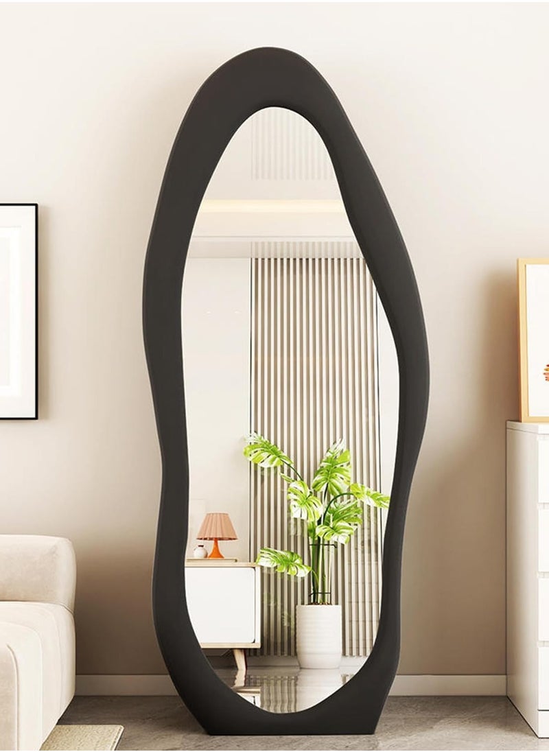 Generic - Full Length Mirror with Stand, Full Length Mirror Wall Mounted, Floor Mirror, Cloud Shape Standing Mirror, Flannel Wrapped Wooden Frame Mirror, Irregular Full Body Mirror - Image 1