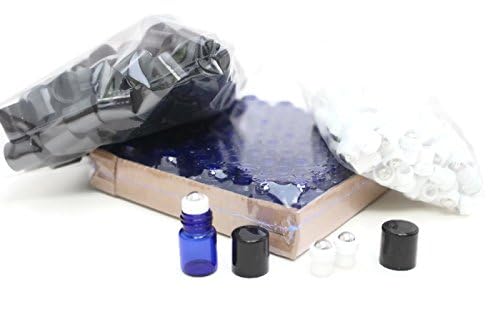 HS HEALTHY SOLUTIONS GLASSWARE Essential oil roller bottle 72-2ml COBALT BLUE Glass Vial/Bottle Micro Roller (72) w/Stainless Steel Roller Inserts and Flat Black Screw Caps - Pack of 72 - Image 3