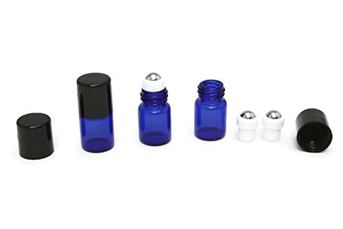 HS HEALTHY SOLUTIONS GLASSWARE Essential oil roller bottle 72-2ml COBALT BLUE Glass Vial/Bottle Micro Roller (72) w/Stainless Steel Roller Inserts and Flat Black Screw Caps - Pack of 72 - Image 5