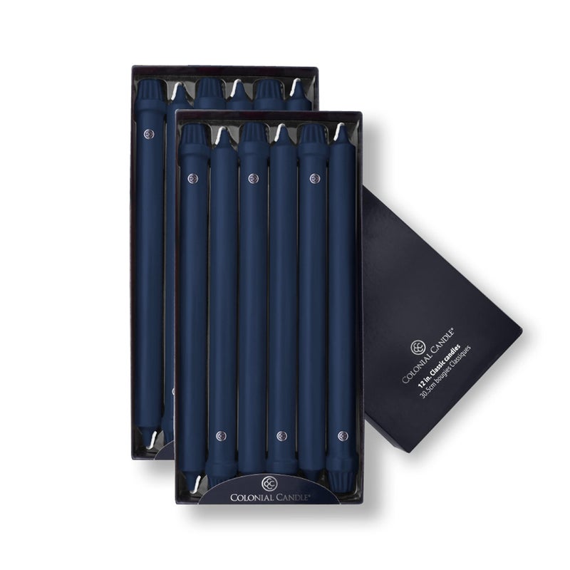 Colonial Candle Unscented Taper Candle Classic Collection Indigo 12 In Pack of 12  Up to 10 Hours Burn - Image 1