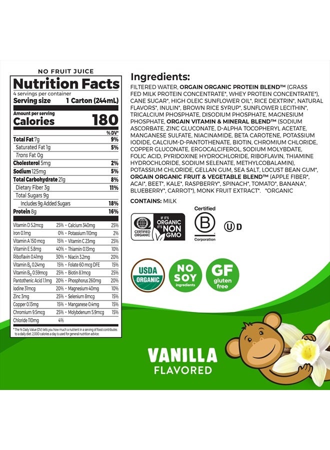 Orgain Organic Kids Nutritional Protein Shake, Vanilla, Healthy Kids Snacks, 8g Dairy Protein, 3g Fiber, 22 Vitamins & Minerals, No Soy ingredients, Gluten Free, Non-GMO, 8.25 Fl Oz (Pack of 12) - Image 2