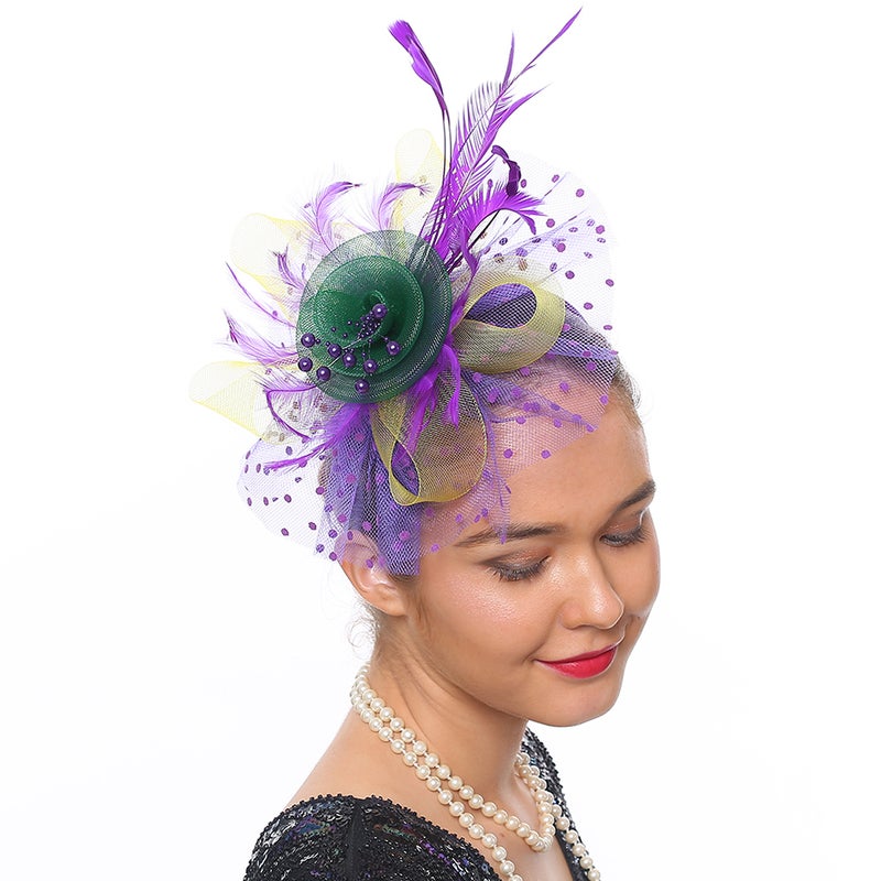Tea Party Fascinator Hat Wedding Bride Feathering Headband Banquet Headpiece - Image 2