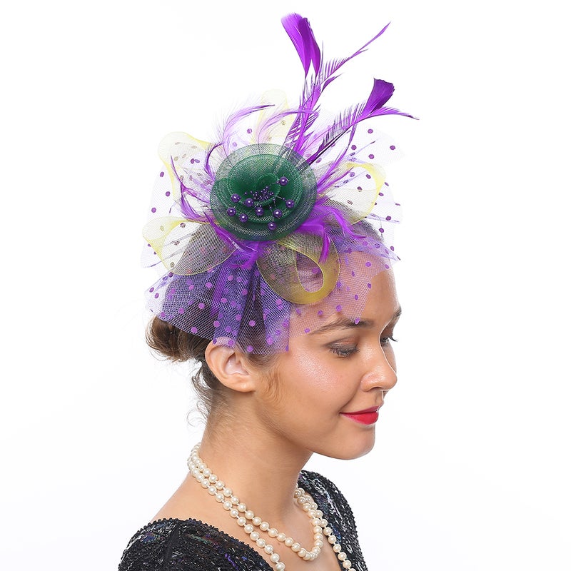 Tea Party Fascinator Hat Wedding Bride Feathering Headband Banquet Headpiece - Image 1