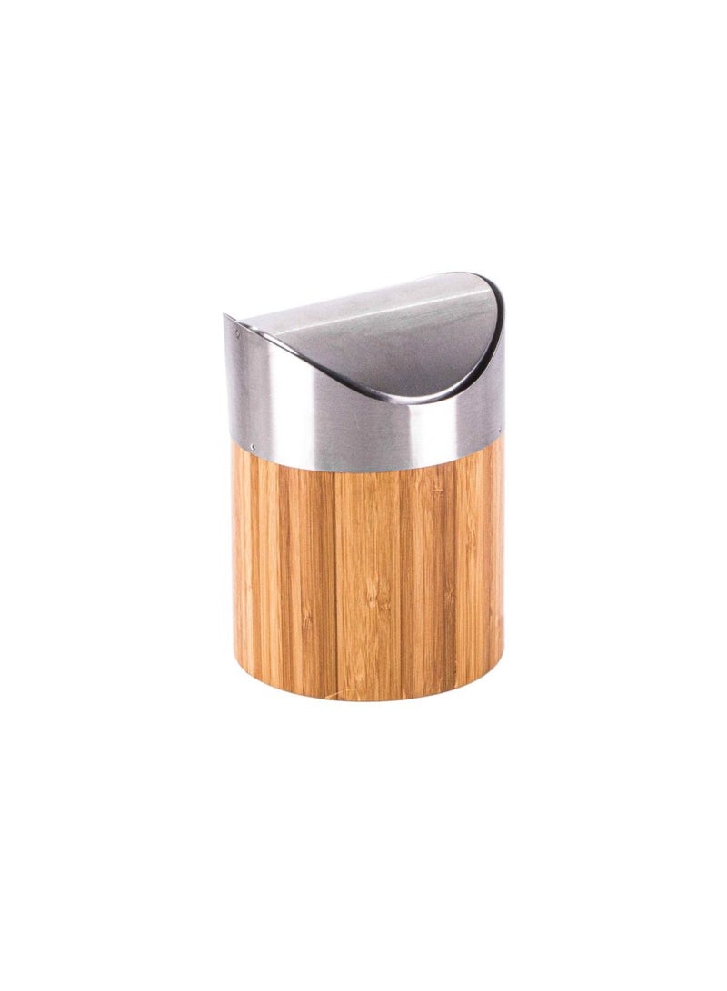 SAIF Stainless Steel Trash Bucket - Silver Wood - Saif Home