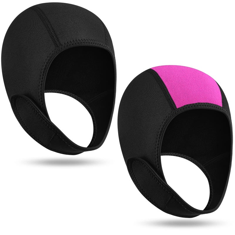Jecery 2 Pcs Neoprene Diving Hood Thermal Wetsuit Hood Cap Swim Caps with Chin Straps Snorkeling Neoprene Surf Beanie 25 mm Diving Headgear for Men Women Sailing Water SportsBlack Black Rose Red - Image 2