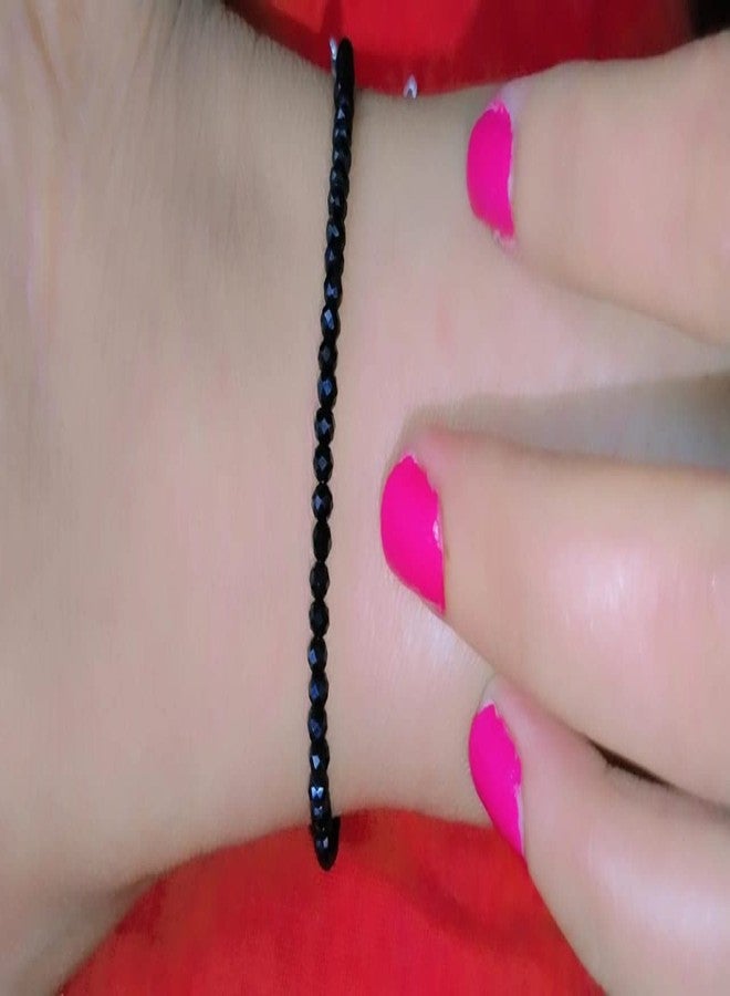 Jyokrish Handmade German metal silver simple Glossy Black Beads Chain Anklet For Women | girls | Nazariya| Payal | single leg |Beadswork| workwear| Lucky protection - Image 2