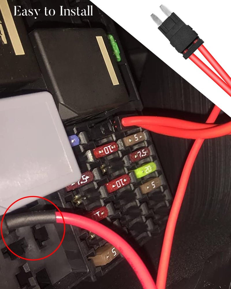 Tavaski موصل حامل فيوز السيارة تافاسكي، 32 فولت 20 أمبير 16 AWG، كابل سلك أحمر لاختبار الدوائر الكهربائية، مناسب لصناديق فيوزات ATM الصغيرة 11.5 بوصة، مع 2 قطعة فيوز 20 أمبير - Image 3