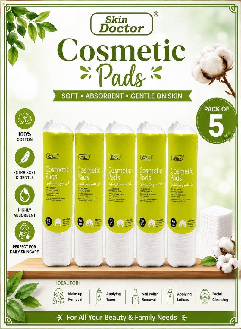Skin Doctor 100% Cotton Make Up Cosmetics Pads (Pack Of 5 X 80) - Image 1