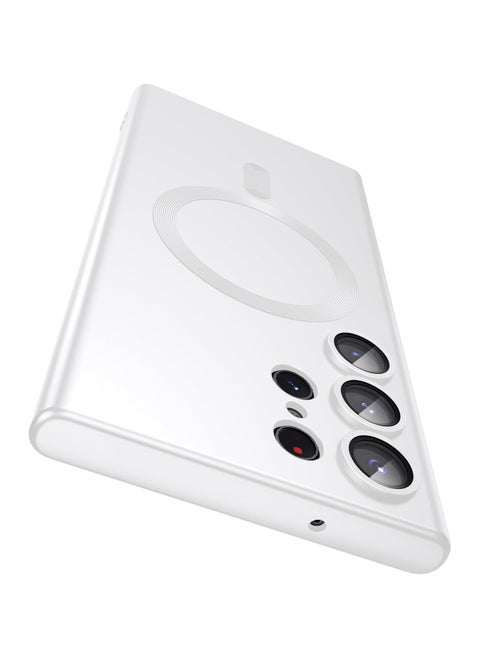 For Samsung Galaxy S23 Ultra Silicone Metallic Color Back Case , Mag-Safe For Wirless Charing and Camera Lens Protector Compatible With Samsung Galaxy S23 Ultra (6.8') (White)