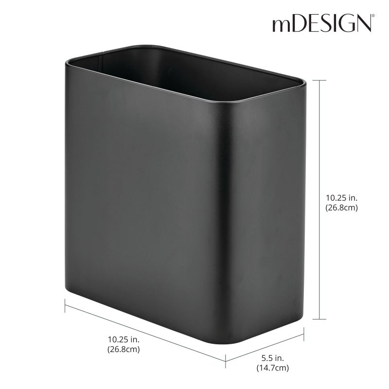 mDesign Small Metal 2.4 Gallon/9 Liter Trash Can Wastebasket Garbage Bin for Bathroom, Slim Rubbish Waste Bin Trashcans - Mirri Collection - Soft Brass - Image 3