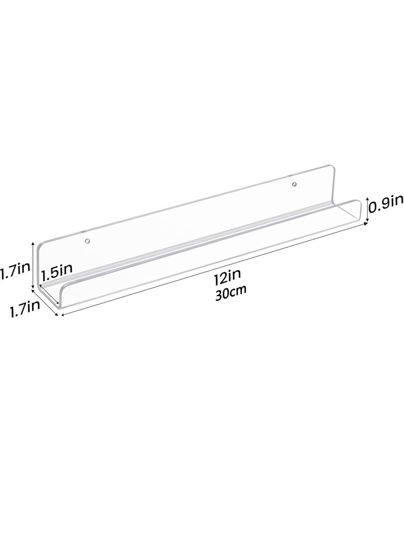 Uwals 6 Pack Clear Acrylic Shelves, 12" Nursery Book Shelves for Wall, Floating Bookshelf for Kids Baby, Vinyl Display, Record Holder, Magazine Rack, Picture Ledge Shelf - Image 5