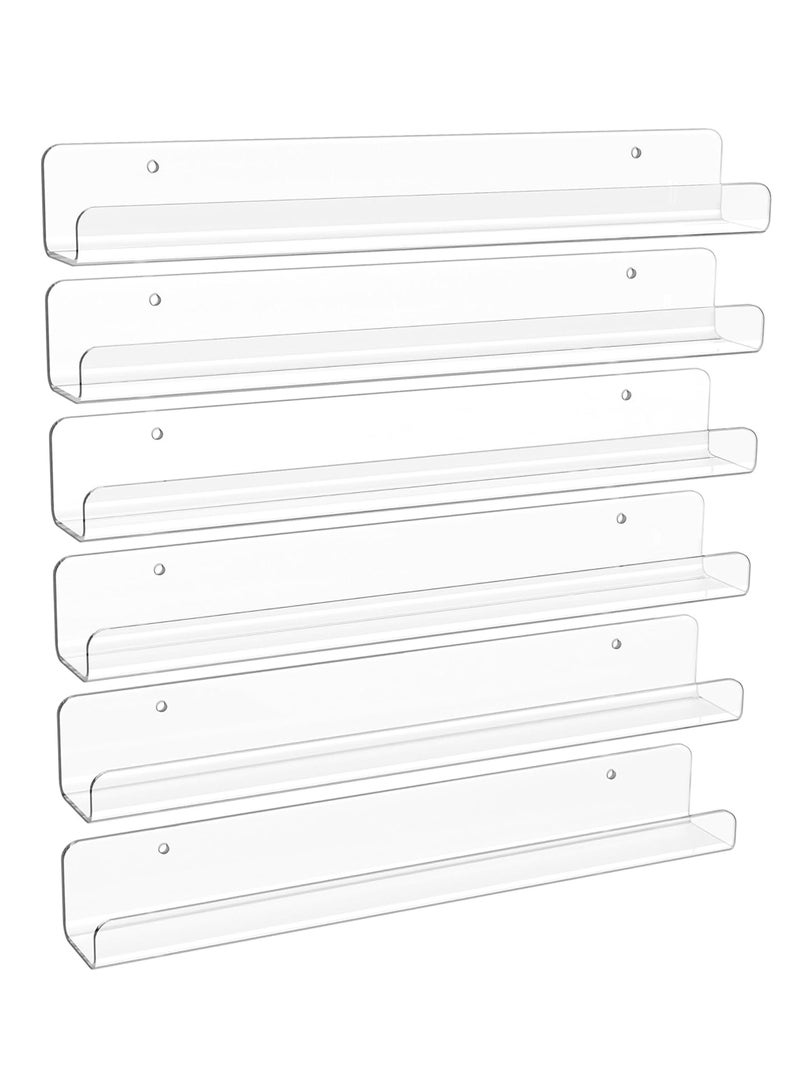 Uwals 6 Pack Clear Acrylic Shelves, 12" Nursery Book Shelves for Wall, Floating Bookshelf for Kids Baby, Vinyl Display, Record Holder, Magazine Rack, Picture Ledge Shelf - Image 1