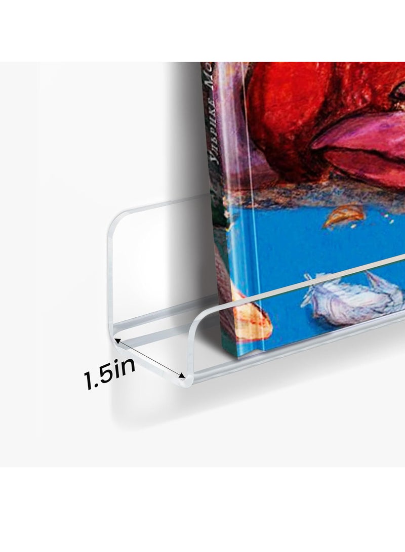 Uwals 6 Pack Clear Acrylic Shelves, 12" Nursery Book Shelves for Wall, Floating Bookshelf for Kids Baby, Vinyl Display, Record Holder, Magazine Rack, Picture Ledge Shelf - Image 3