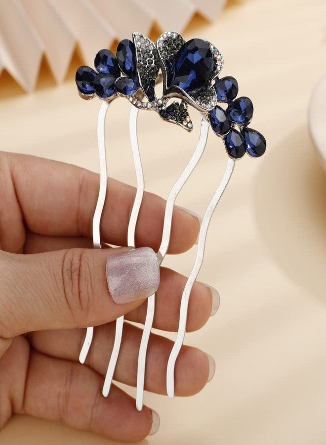 ميس غرايس مشط شعر جانبي لامع مرصع بأحجار الراين الكريستالية على شكل زهرة، من Missgrace Blue Simple Bride، مناسب لحفلات الزفاف والخطوبة، إكسسوارات شعر للعرائس (أزرق) - Image 3