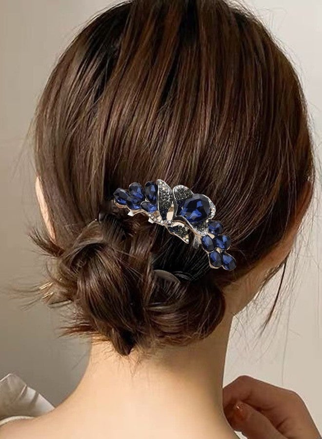 ميس غرايس مشط شعر جانبي لامع مرصع بأحجار الراين الكريستالية على شكل زهرة، من Missgrace Blue Simple Bride، مناسب لحفلات الزفاف والخطوبة، إكسسوارات شعر للعرائس (أزرق) - Image 2