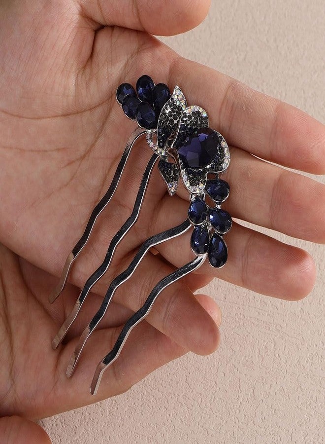 ميس غرايس مشط شعر جانبي لامع مرصع بأحجار الراين الكريستالية على شكل زهرة، من Missgrace Blue Simple Bride، مناسب لحفلات الزفاف والخطوبة، إكسسوارات شعر للعرائس (أزرق) - Image 4