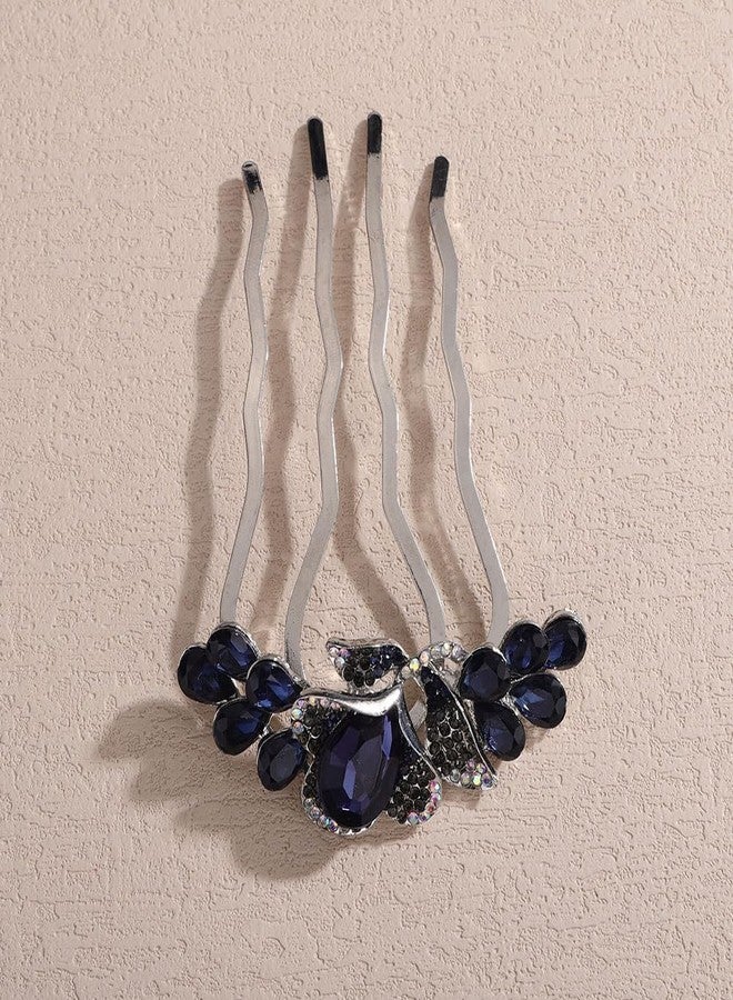 ميس غرايس مشط شعر جانبي لامع مرصع بأحجار الراين الكريستالية على شكل زهرة، من Missgrace Blue Simple Bride، مناسب لحفلات الزفاف والخطوبة، إكسسوارات شعر للعرائس (أزرق) - Image 5