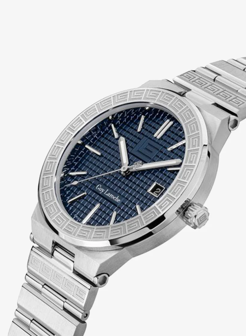 Guy Laroche Sacha Blue Dial Silver Stainless Steel Bracelet Analog Watch for Men 42mm
