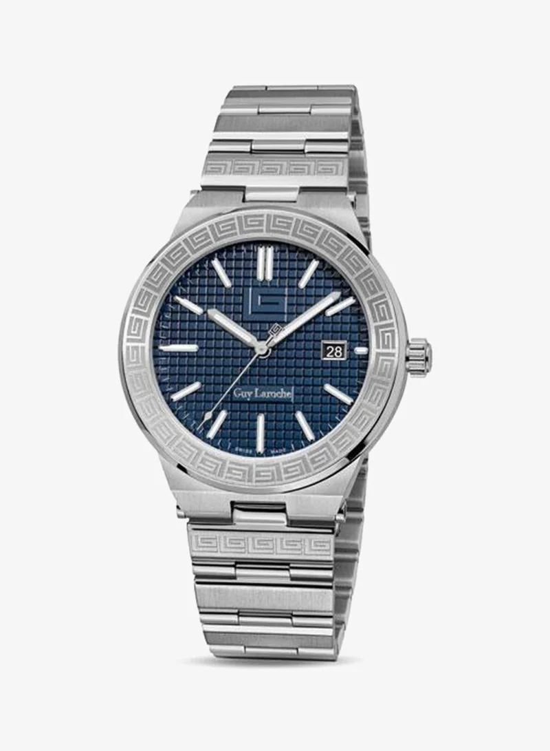 Guy Laroche Sacha Blue Dial Silver Stainless Steel Bracelet Analog Watch for Men 42mm