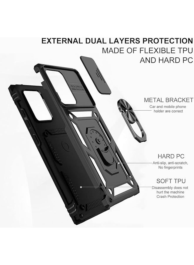 Samsung Galaxy S23 Ultra Case, Shockproof Cases, Anti-Fall Drop Protection, Built-in Slide Anti-Scratch Camera Lens Cover, Integrated 360 Degree Rotating Ring Kickstand, 6.8 Inch, Black - Image 3