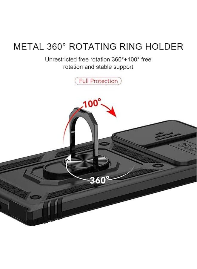 Samsung Galaxy S23 Ultra Case, Shockproof Cases, Anti-Fall Drop Protection, Built-in Slide Anti-Scratch Camera Lens Cover, Integrated 360 Degree Rotating Ring Kickstand, 6.8 Inch, Black - Image 5