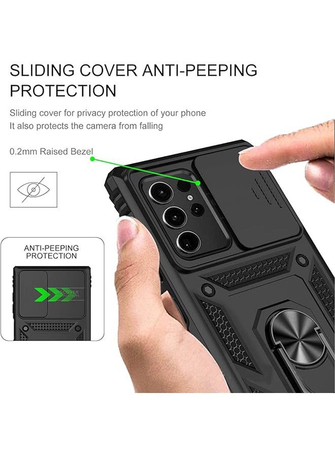 Samsung Galaxy S23 Ultra Case, Shockproof Cases, Anti-Fall Drop Protection, Built-in Slide Anti-Scratch Camera Lens Cover, Integrated 360 Degree Rotating Ring Kickstand, 6.8 Inch, Black - Image 4